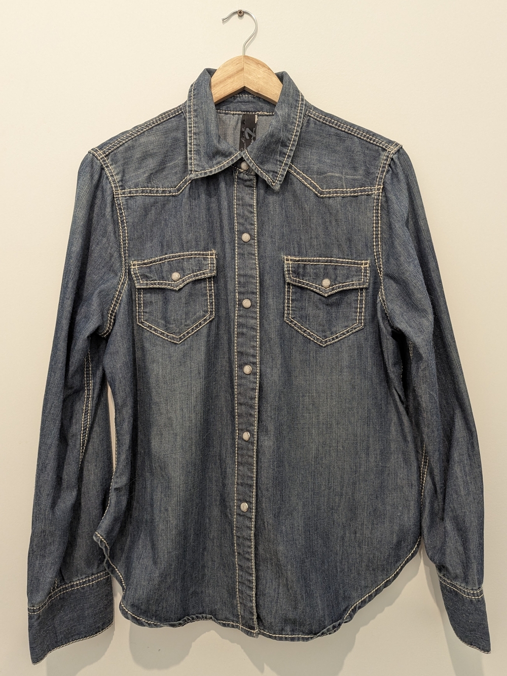 Denim Snap-Front Western Shirt - Blue